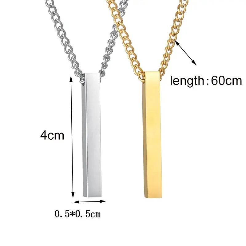 Classic necklace with rectangle pendent for unisex description image 3