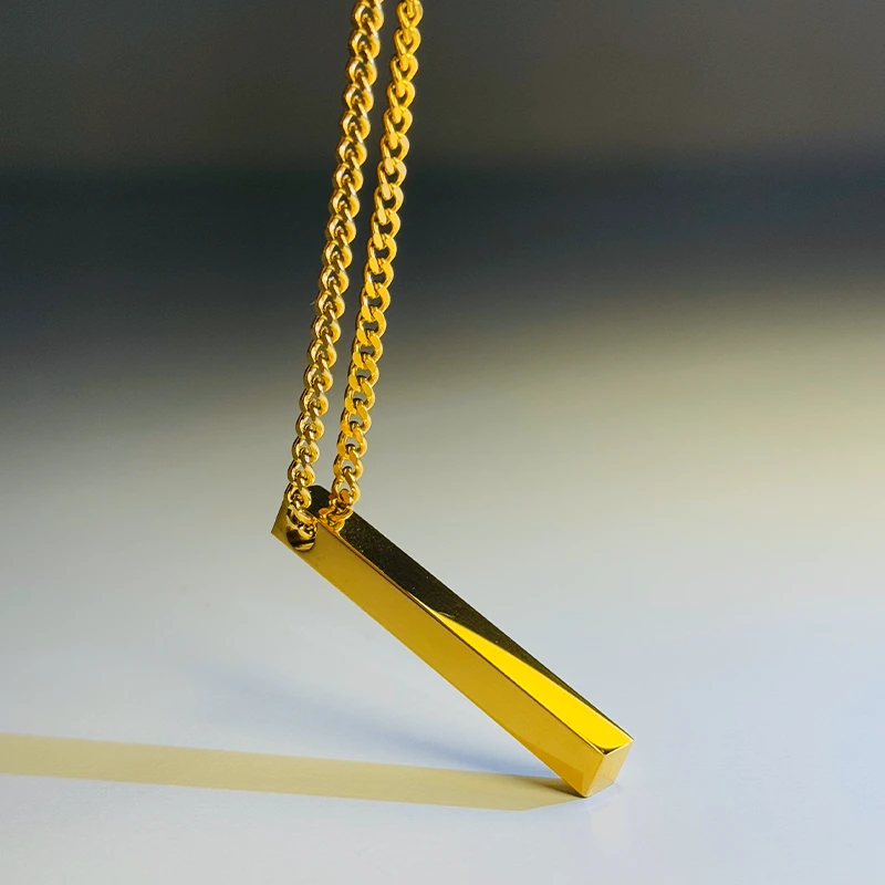 Classic necklace with rectangle pendent for unisex Gold thumbnail 6